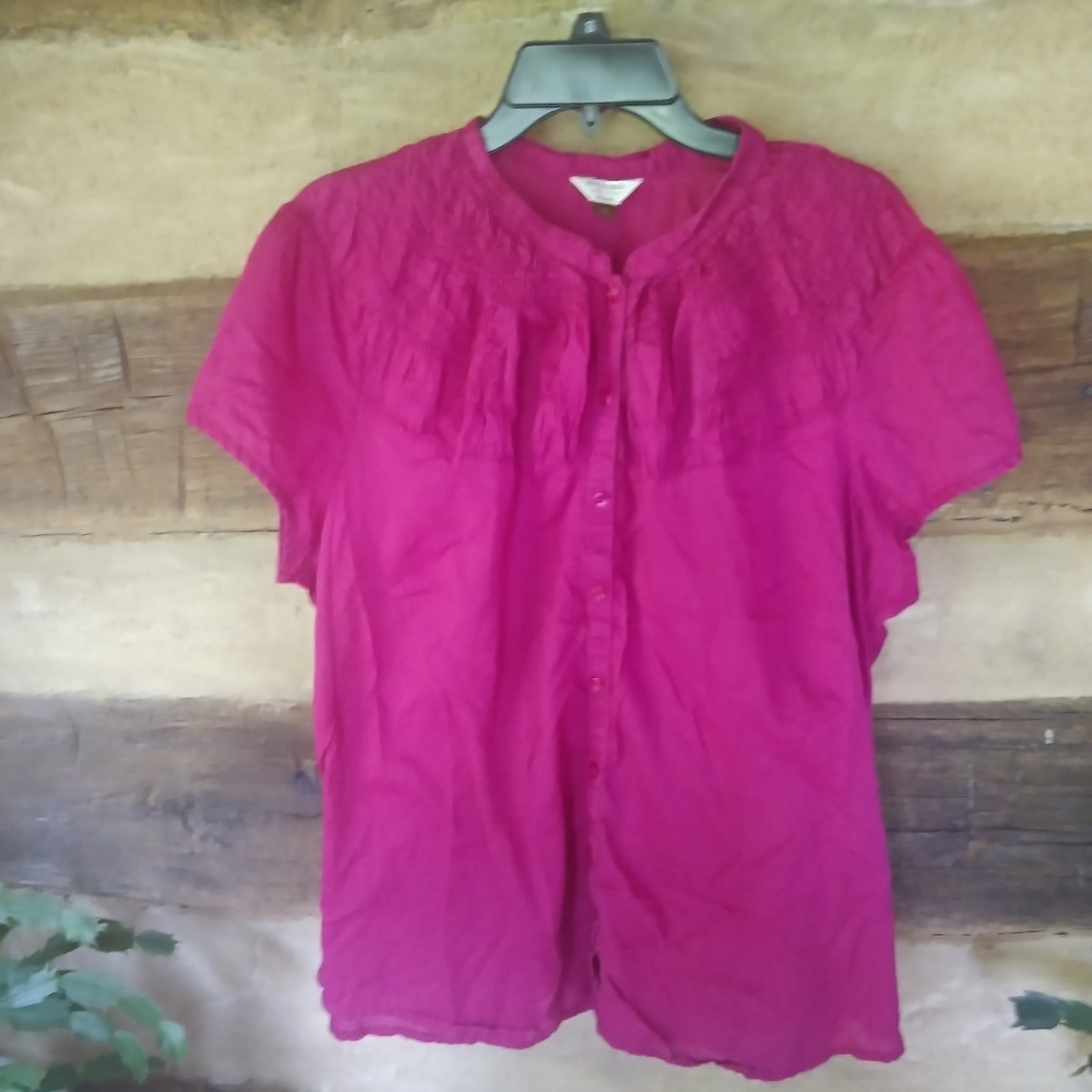 Sonoma Fuchsia Pink Short Sleeve Button Front Blouse